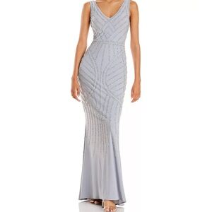 AQUA embellished column gown 

Gorgeous Grey beaded dress with stunning detail